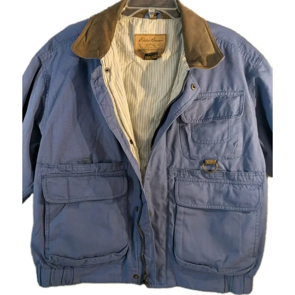 Eddie Bauer Vintage Chore Coat, Barn Jacket Leather Collar Utility Workwear - Picture 3 of 14